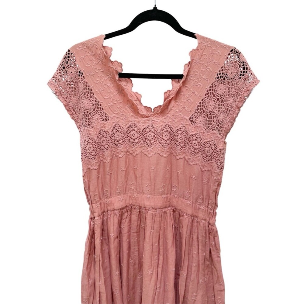 ULLA JOHNSON Savannah Dusty Rose Pink Eyelet Midi Dress Boho Style Size 2 - Picture 6 of 9